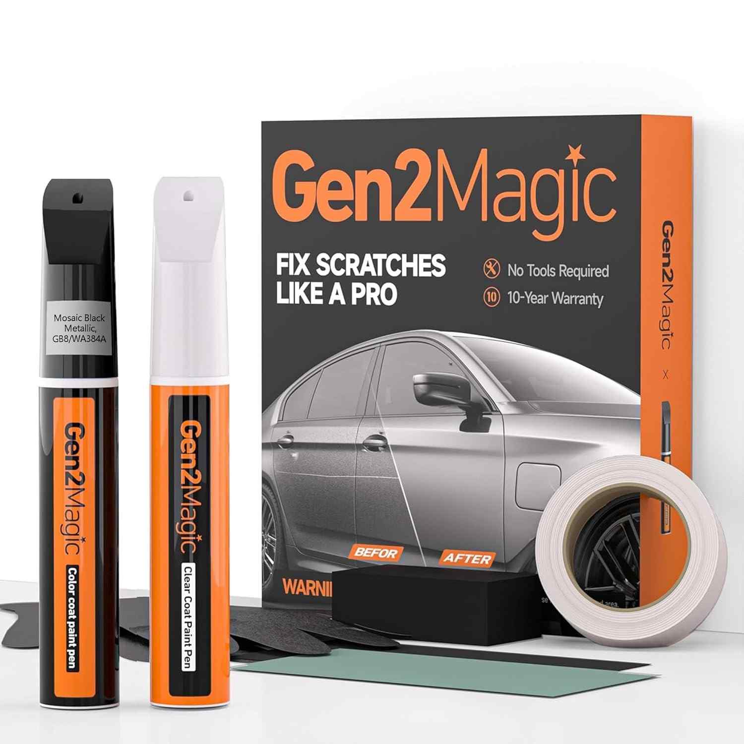 Kit de Retoque para Chevrolet - Caneta de Tinta Metálica Preta Mosaico + Transparente