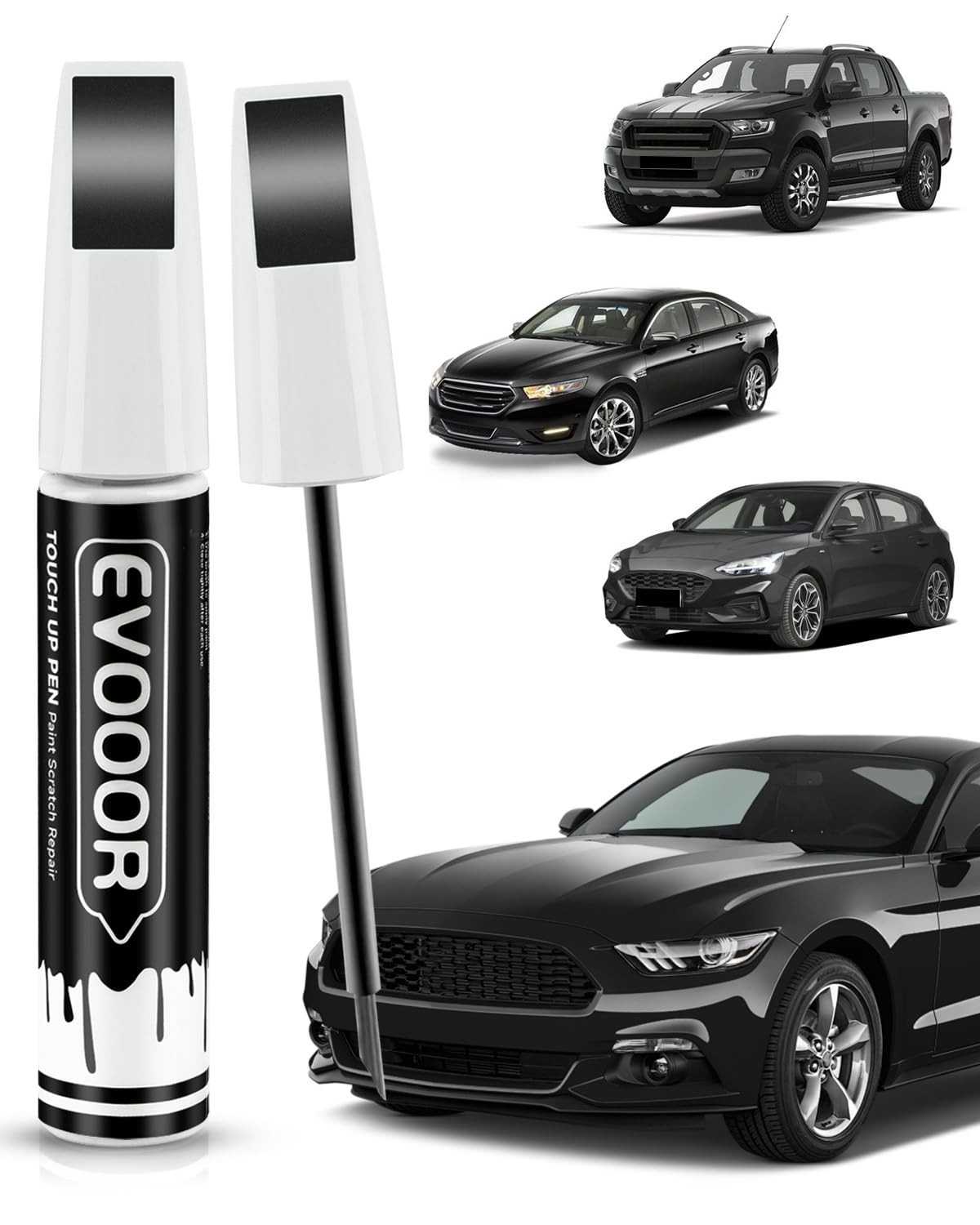 Tinta de Retoque para Ford - Caneta 2 em 1 com Cor Preta Ébano para Reparos Fáceis e Profissionais