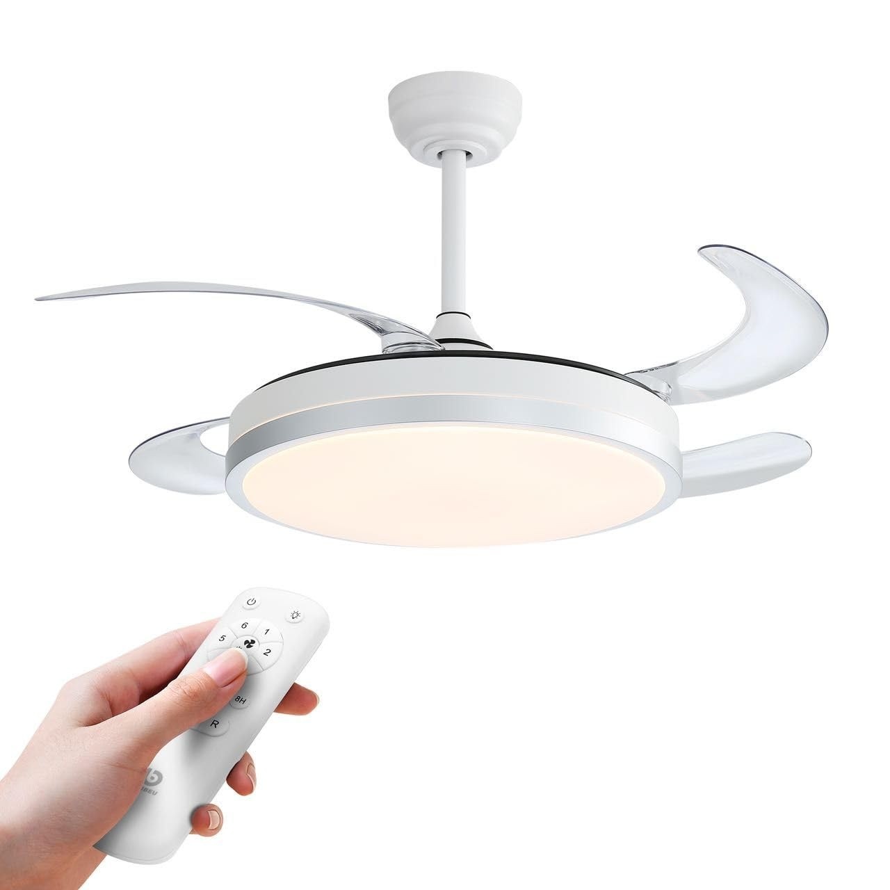 Ventilador de Teto LED com Pás Retráteis 46cm - Controle Remoto e Design Moderno