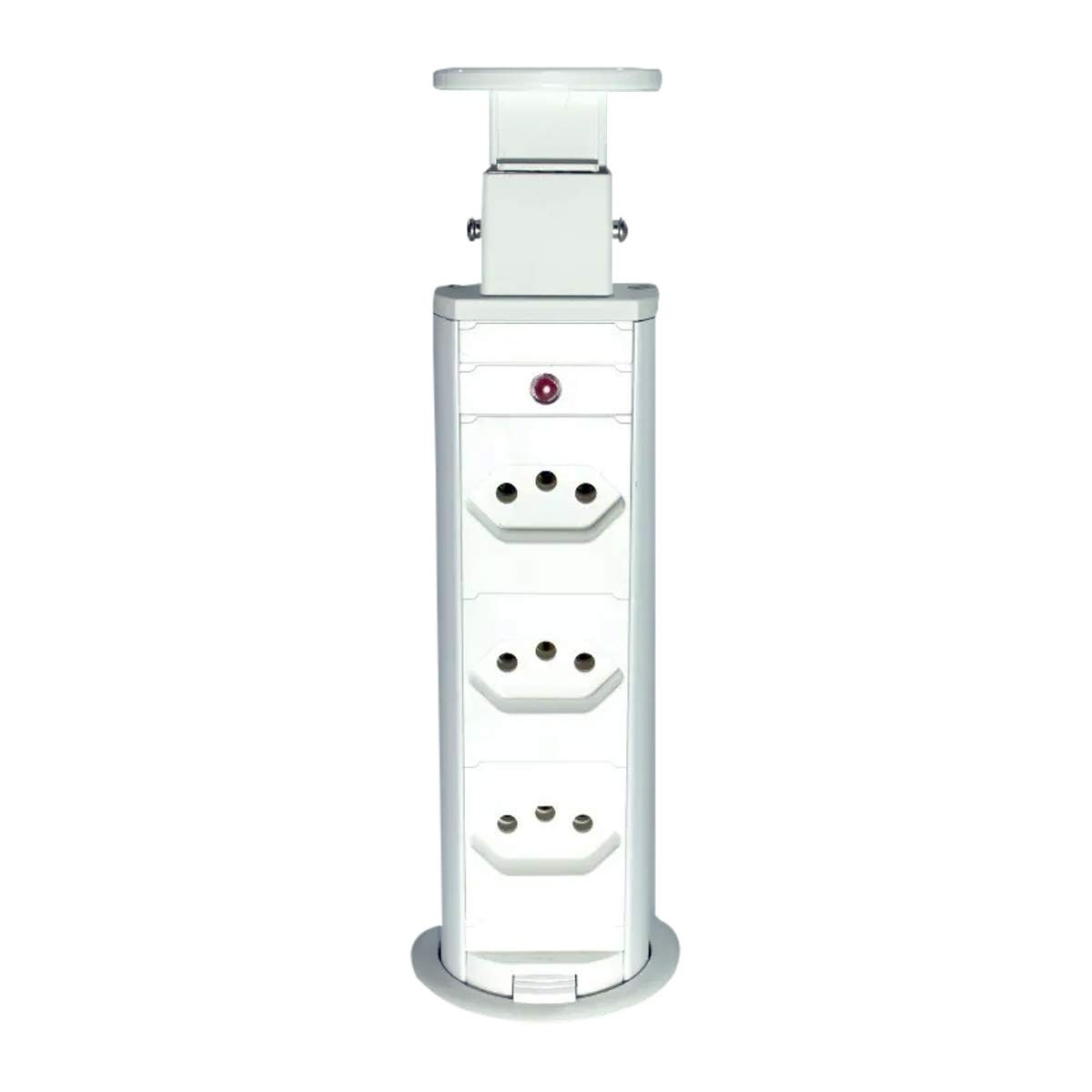 Torre de Tomadas Retrátil Branca Multiplug: Elegância e Praticidade para Seu Espaço