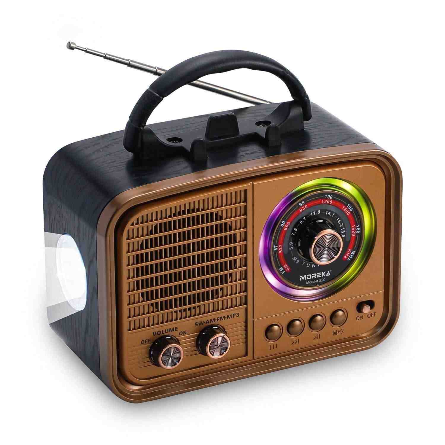 Rádio Portátil Vintage Bluetooth USB TF AUX Bivolt Pilha - Som Retrô com Luzes RGB