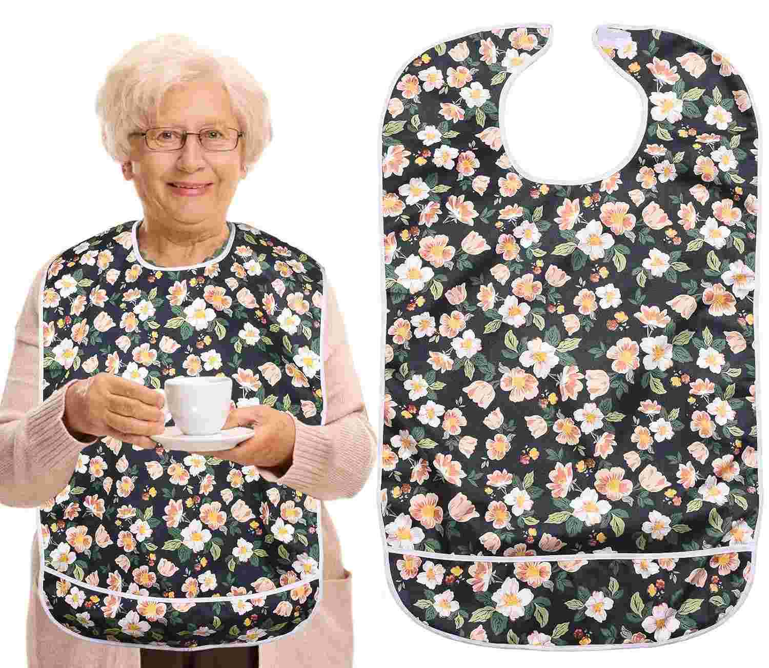 Babadores Adultos Reutilizáveis para Mulheres Idosas e Deficientes Físicos, Babador Adulto à Prova de Água, Multicor, Xadrez, Tamanho 73 x 38 cm