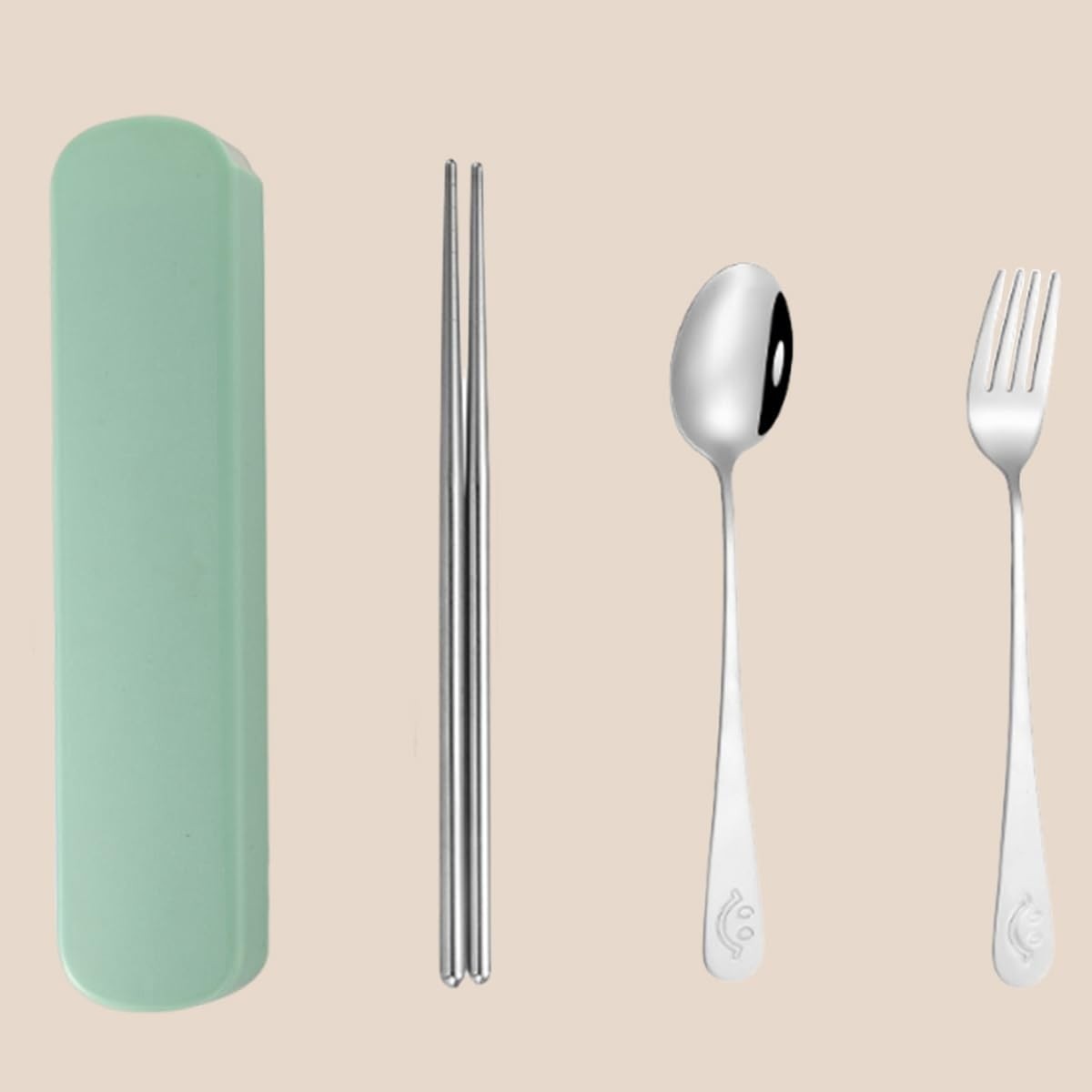 Conjunto de Talheres Reutilizáveis em Aço Inoxidável com Estojo Portátil - Ideal para Viagens e Piqueniques (Verde)