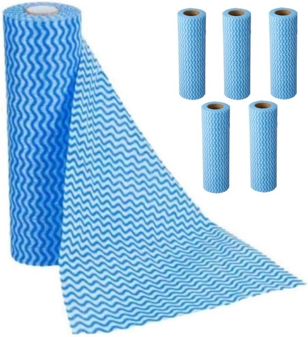 Kit 5 Rolos Pano de Limpeza Multiuso Azul 28x40cm - 250 Pano Reutilizável