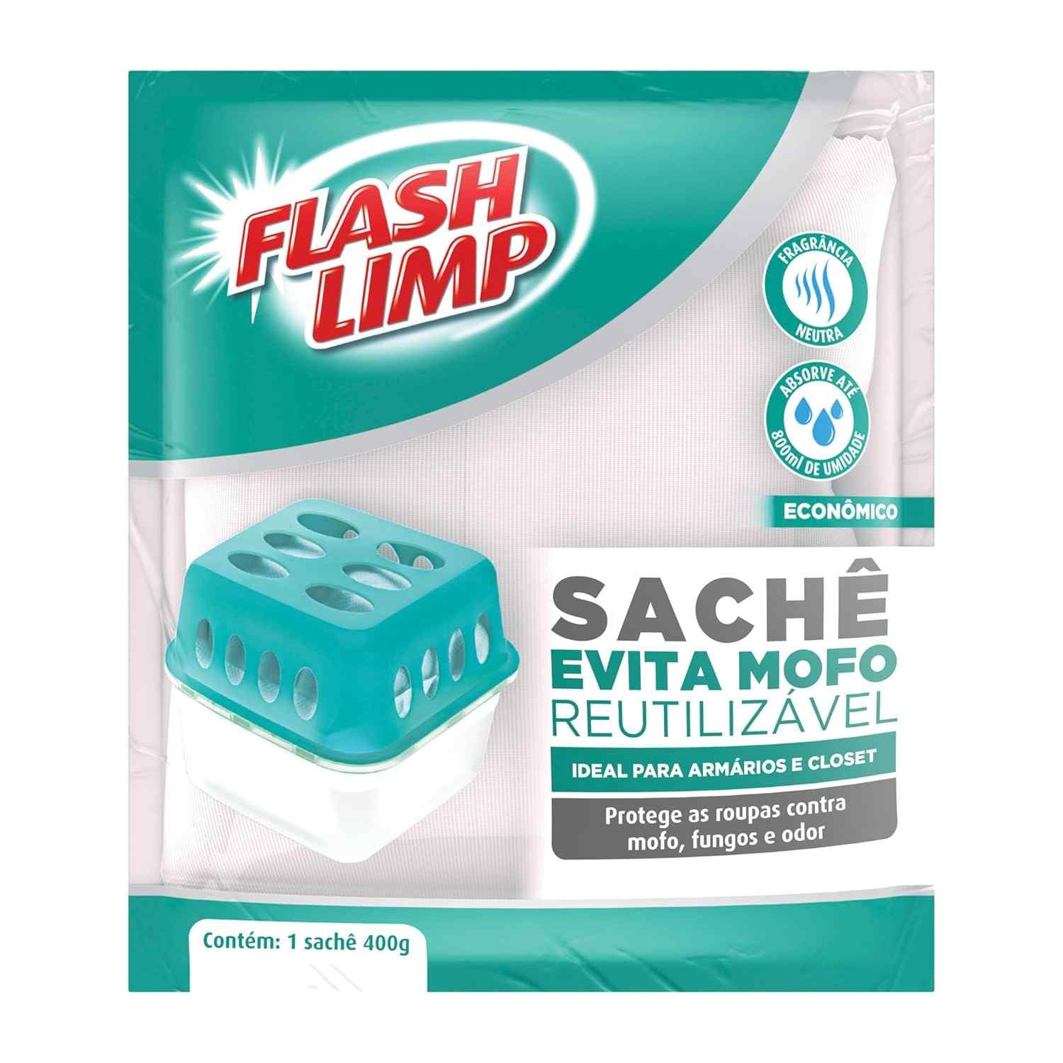 Flash Limp Refil Evita Mofo Reutilizável 400g - Proteção Contra Umidade e Odores