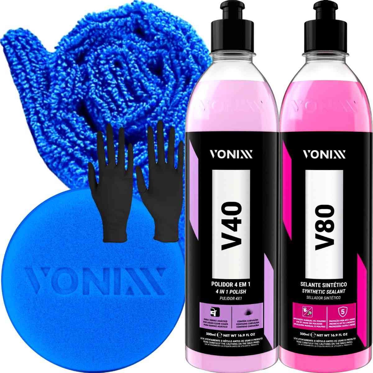 Kit Revitalizador de Pintura 4 em 1 Vonixx: Selante, Polidor, Protetor e Tira Riscos
