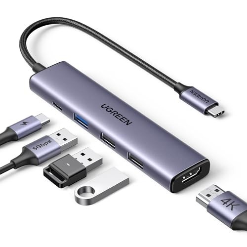 UGREEN Revodok 105 USB C Hub 5 em 1 adaptador multiporta 4K HDMI, fornecimento de energia de 100 W, 3 portas de dados USB-A, dongle USB C para MacBook Pro/Air, iPad Pro, iMac, iPhone 15 Pro/P