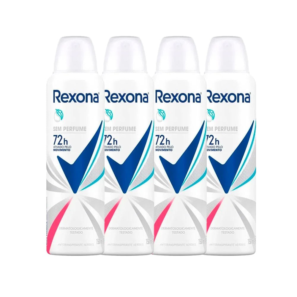 Rexona Sem Perfume: Kit 4 Desodorantes Aerosol 150ml
