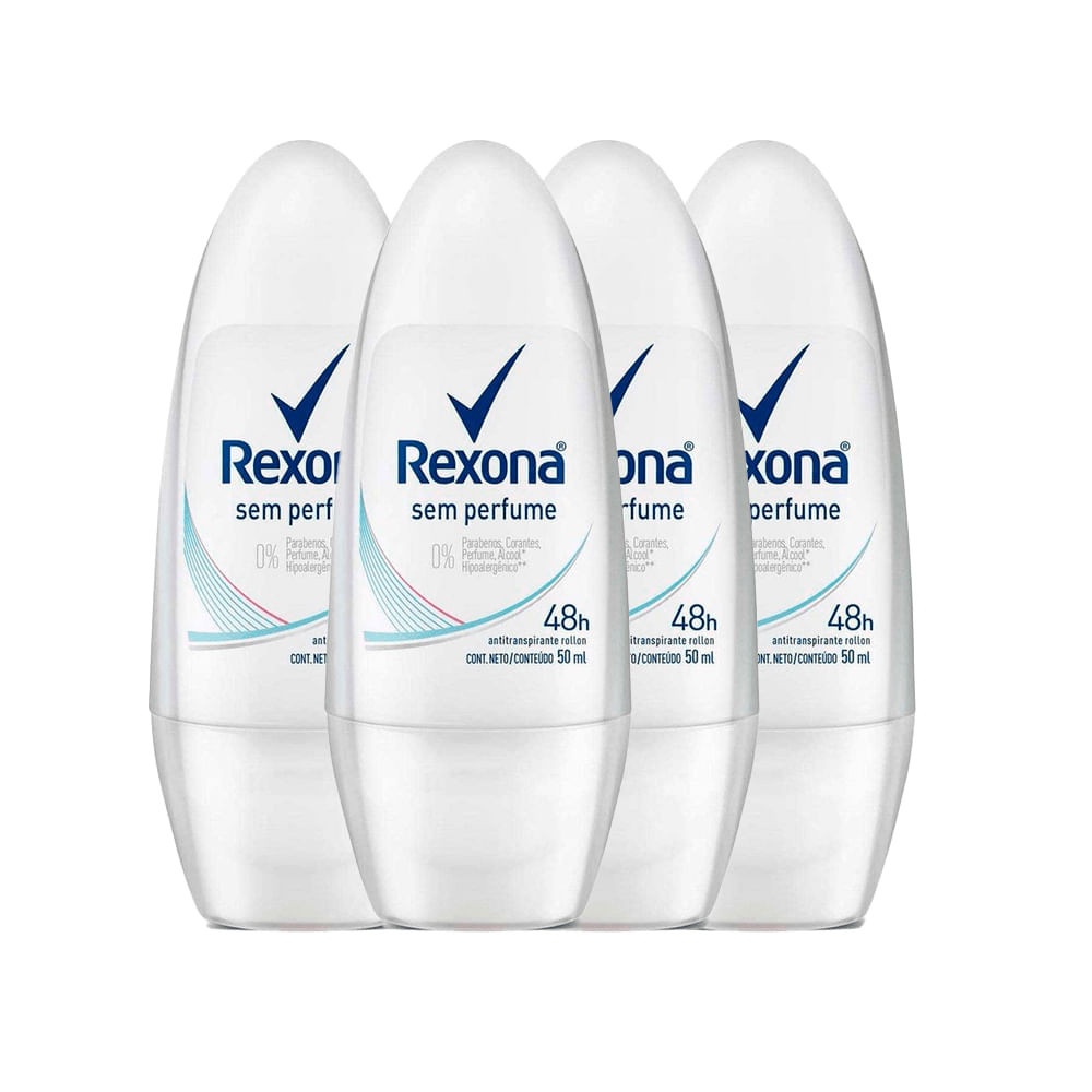 Rexona Sem Perfume: Kit 4 Roll-On 50ml