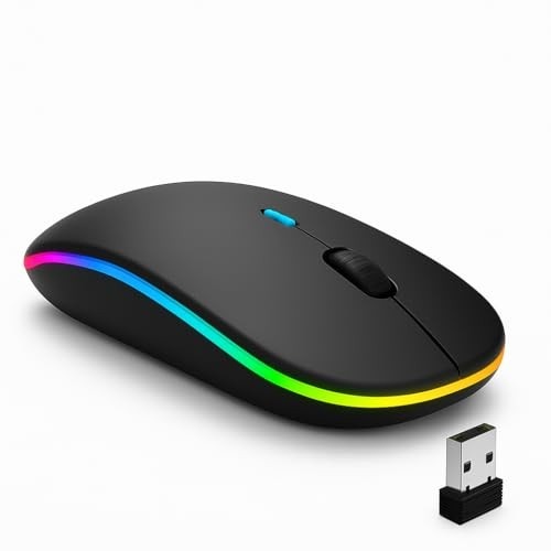 Mouse Sem Fio Recarregável Wireless Bluetooth Optico Led Rgb Colorido Ergonômico Usb 2.4 Ghz Notebook Computador Pc Desktop Linha Premium