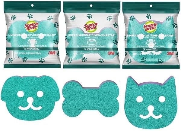 Kit com 3 Esponjas Não Risca para Pets Scotch-Brite - Limpeza Segura e Eficiente