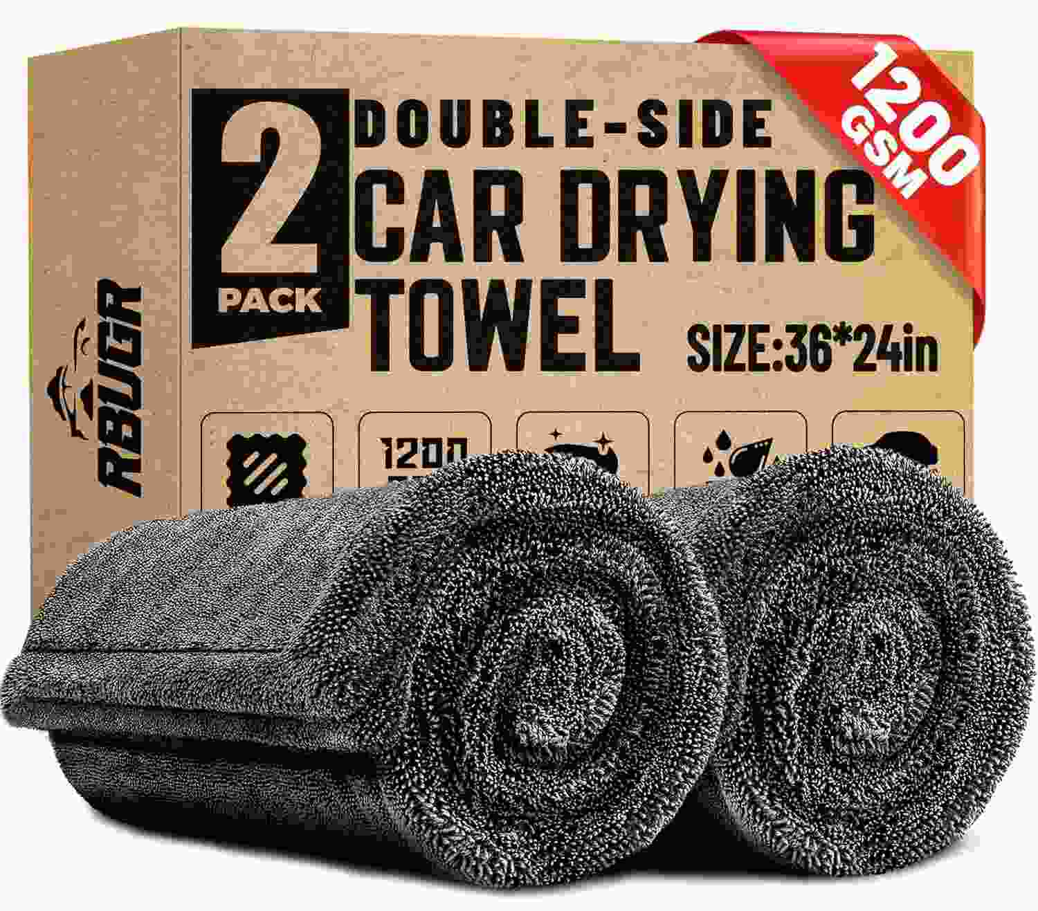 Toalhas de Microfibra 1200GSM RBUGR (2 Unidades) - Secagem Ultra-Absorvente e Sem Riscos para Carros