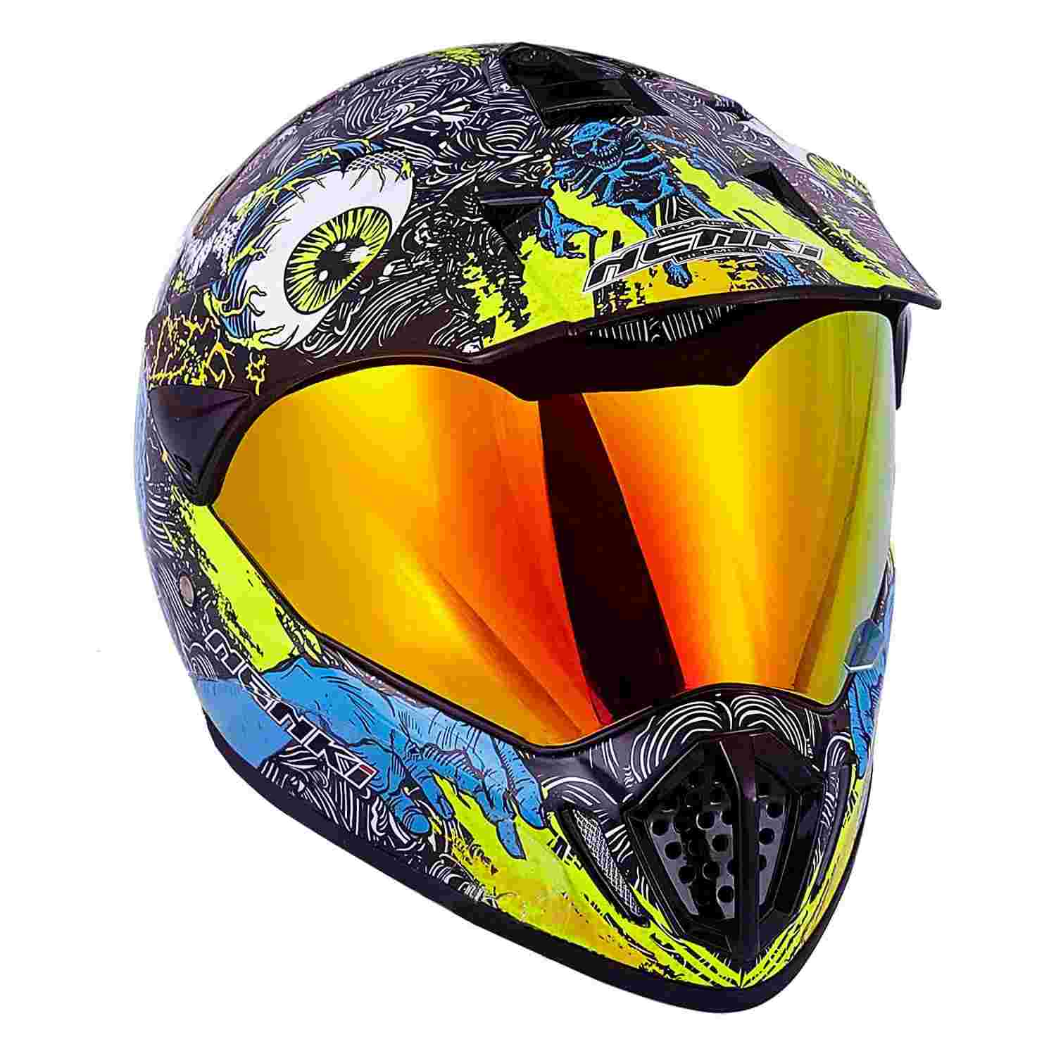 Capacete NENKI Motocross Caveira Verde: Aventura Off-Road com Estilo e Segurança!