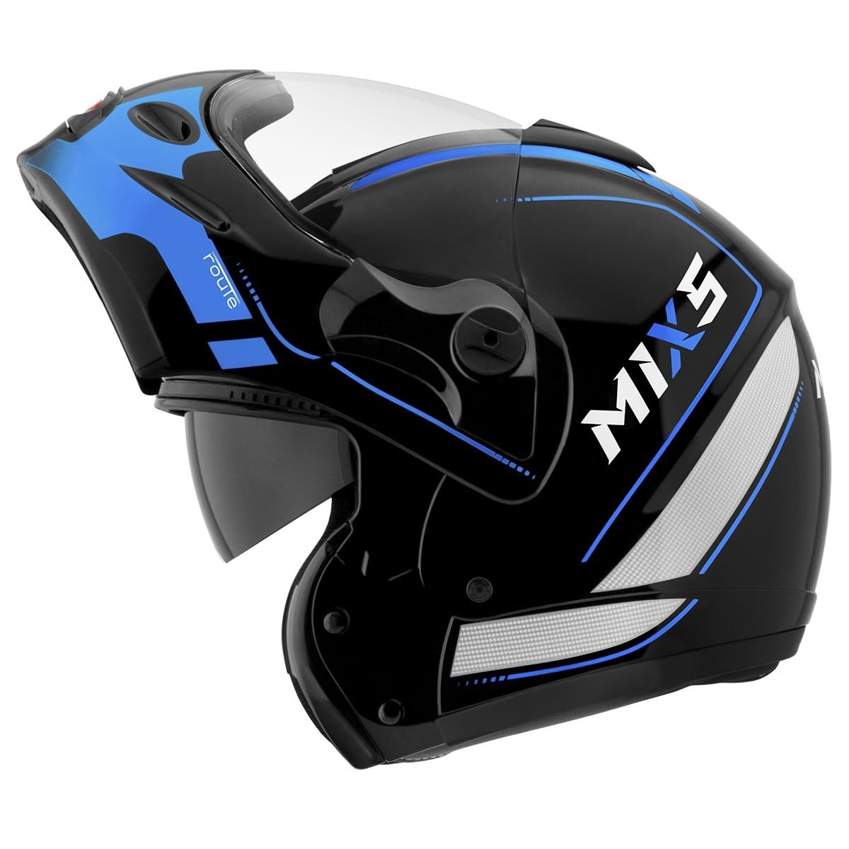 Capacete Mixs MX Captiva Robocop Escamoteável com Viseira Solar Interna - Cinza/Azul