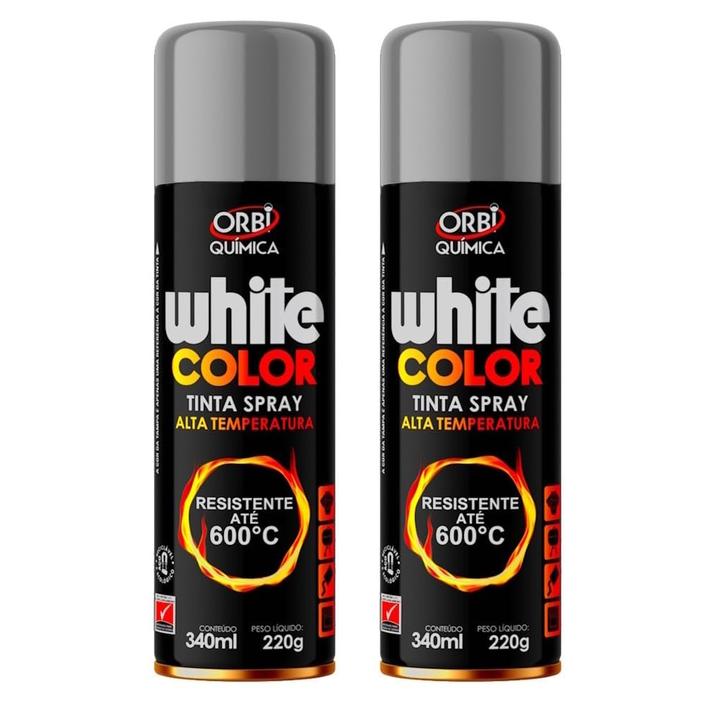 Kit 2 Tintas Spray Alta De Temperatura Prata Pintura Roda Escapamento Motor Forno Fogão Churrasqueira Até 600°C