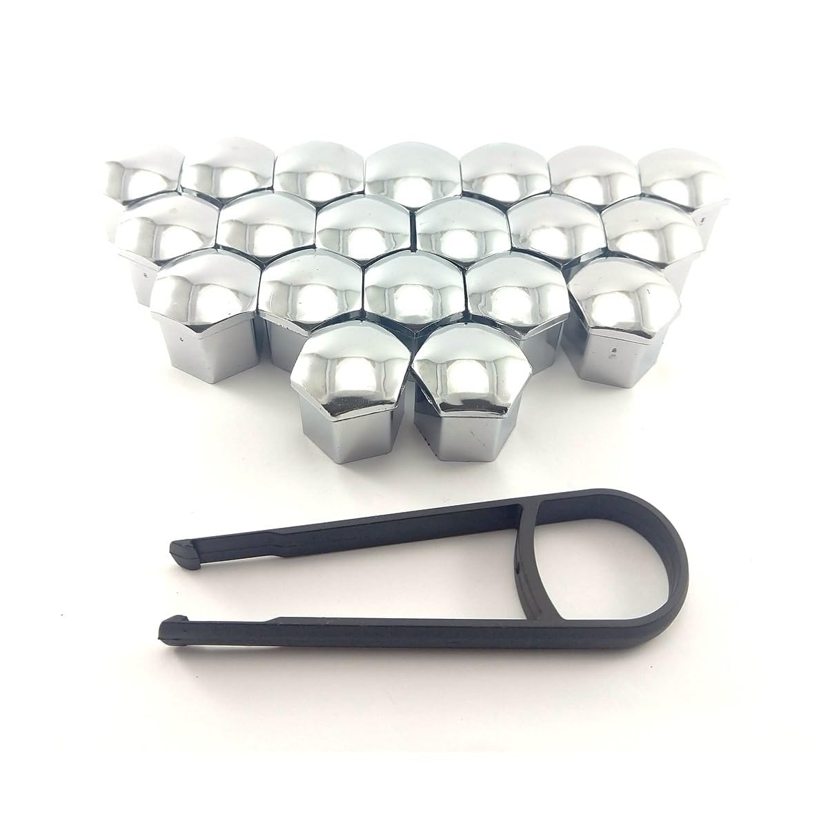 Kit 20 Capas Sextavadas Cromadas 19mm para Parafusos de Roda + Chave de Remoção
