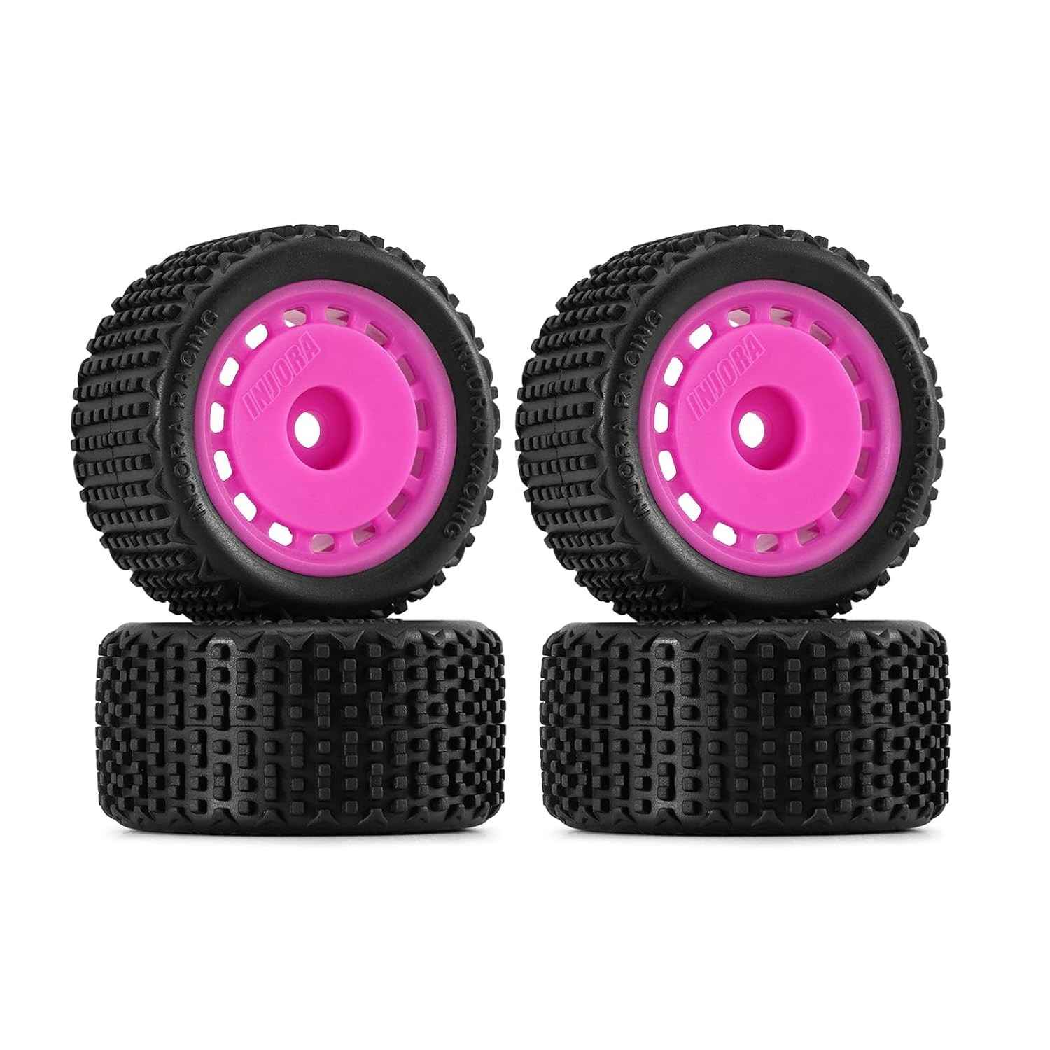 Pneus e Rodas INJORA Pré-Montados Magenta para Losi Micro-T 1/28 - Grip Superior e Estilo!