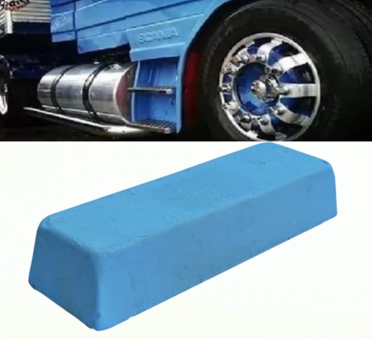 Pedra Azul Premium 1300gr: Polimento Impecável para Rodas e Tanques Cromados de Caminhão