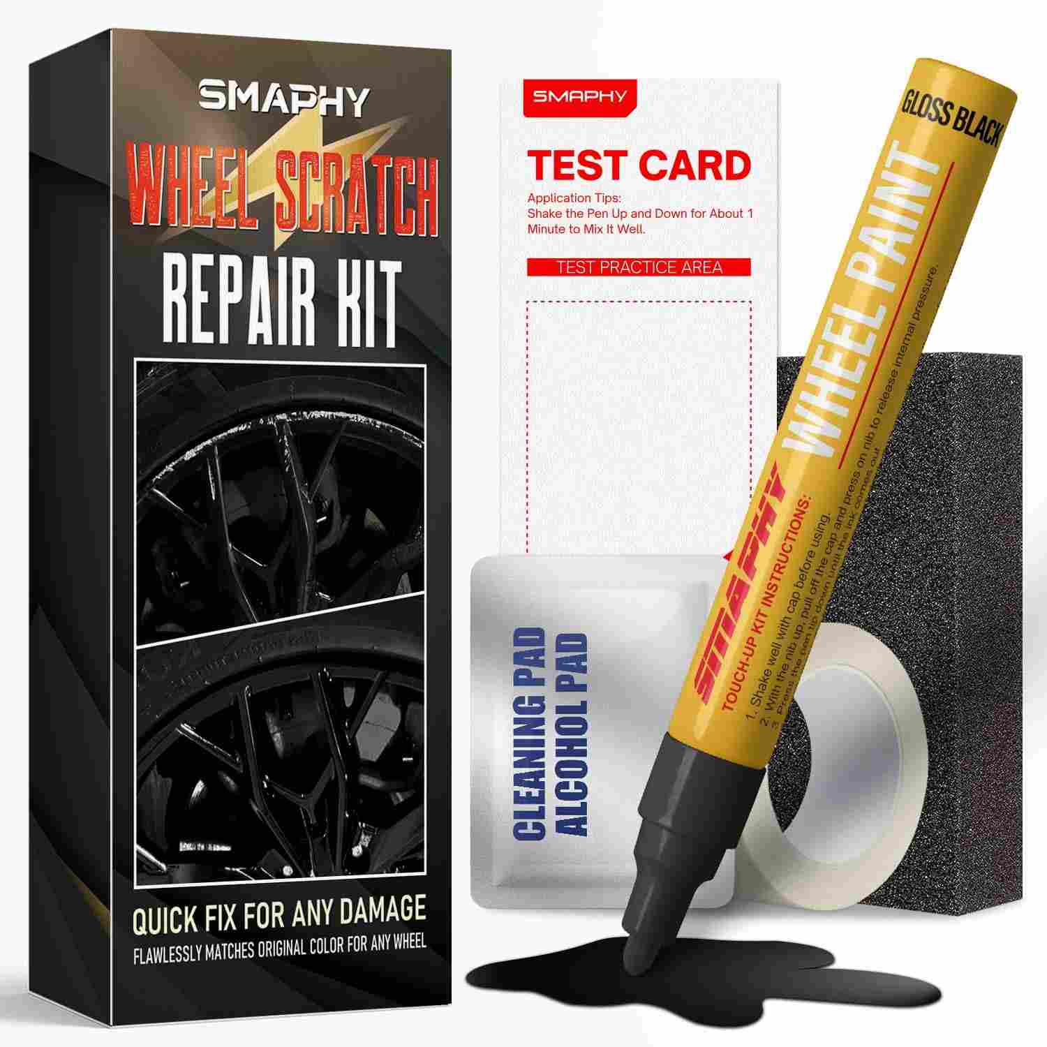 SMAPHY Kit Reparo Arranhões Rodas - Tinta Universal Preta Brilhante para Aros