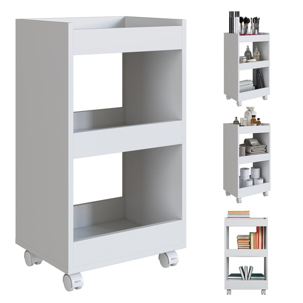 Carrinho Organizador com Rodinhas - 3 Prateleiras, Design Moderno, Ideal para Cozinha, Banheiro e Salão
