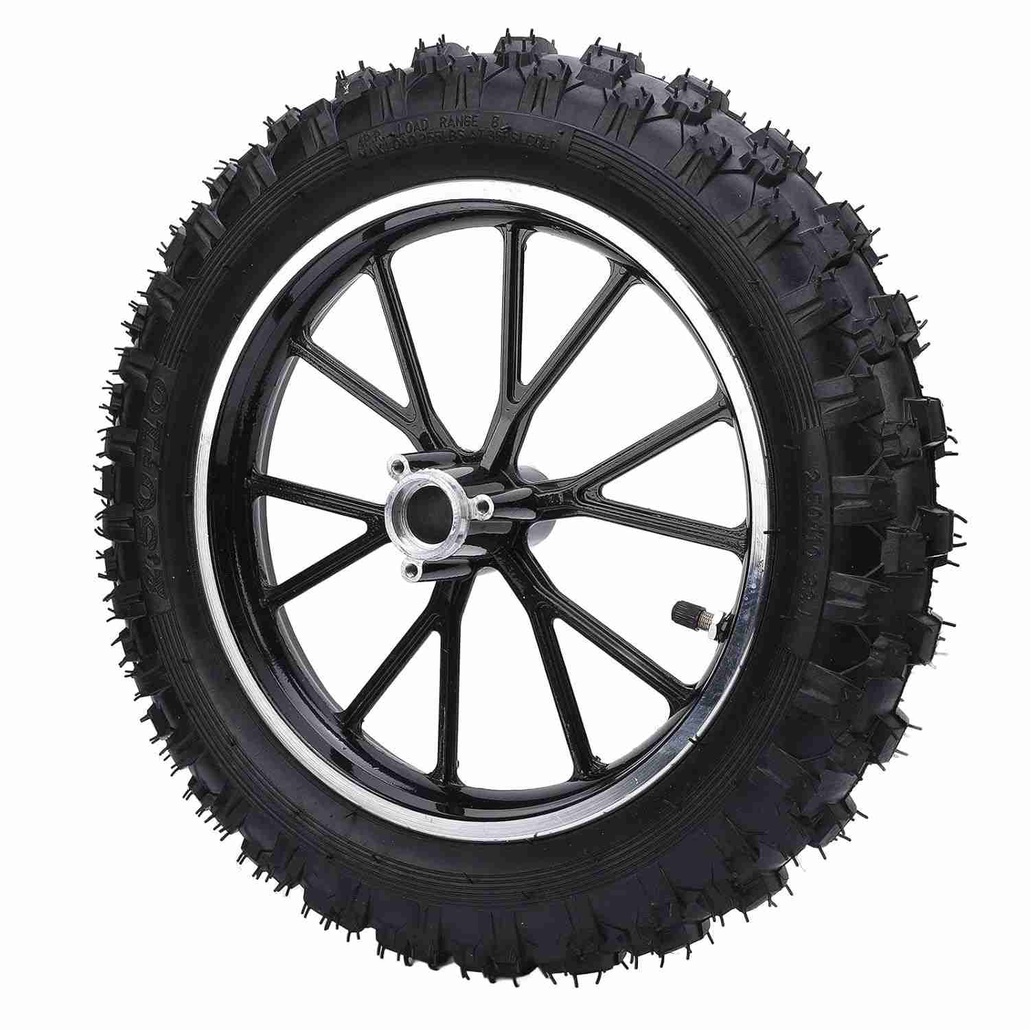 Pneu Aro 10" para Mini Moto e Bicicleta de Sujeira - Roda Dianteira com Cubo e Rolamento 12mm (Preto)