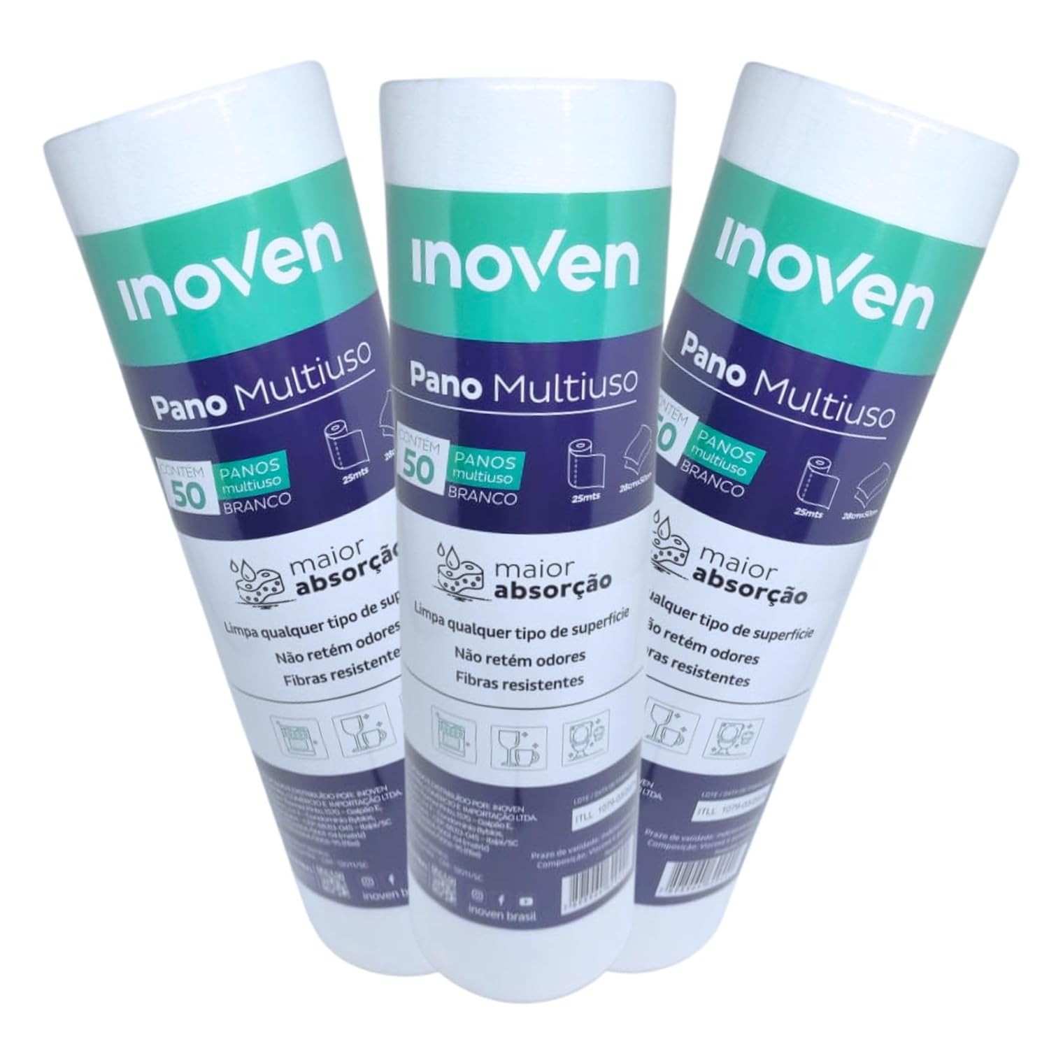Pano Multiuso Bobina Perfex 28cm x 25m Branco – 3 Rolos | Ideal para Limpeza e Reutilização