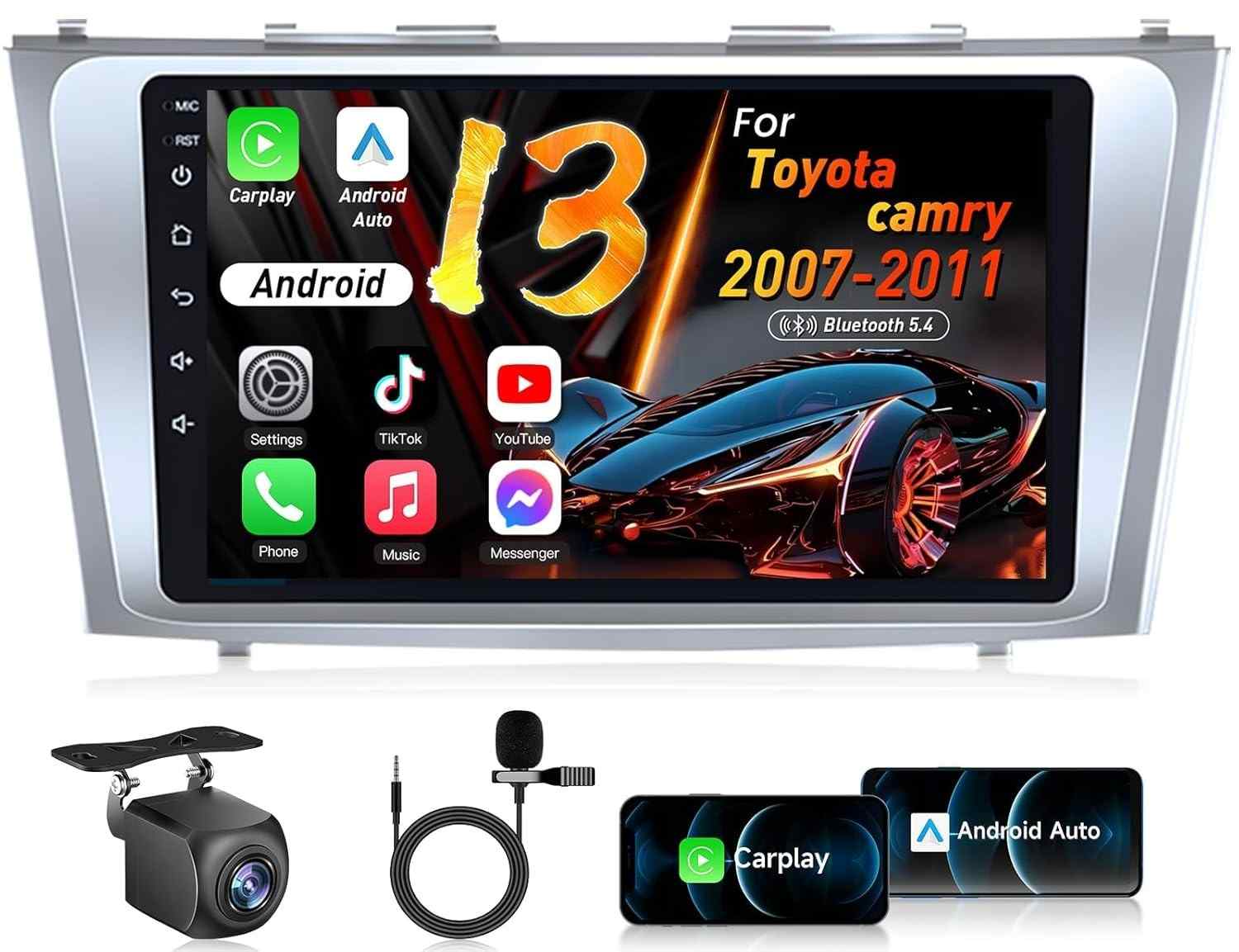 Central Multimídia Android 9" para Toyota Camry 2007-2011: 4GB RAM, 64GB ROM, Carplay Sem Fio e GPS HD