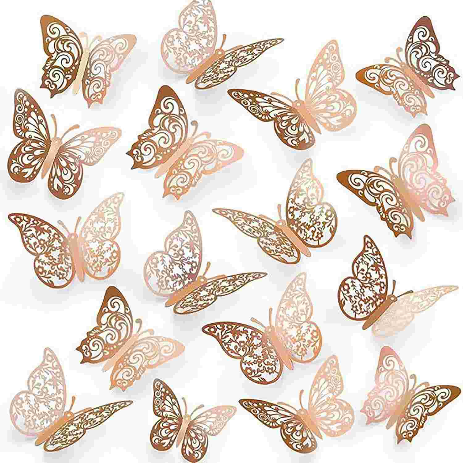 Decoração de Parede Borboleta 3D Rosa Ouro - 36 Peças Removíveis para Festas e Ambientes