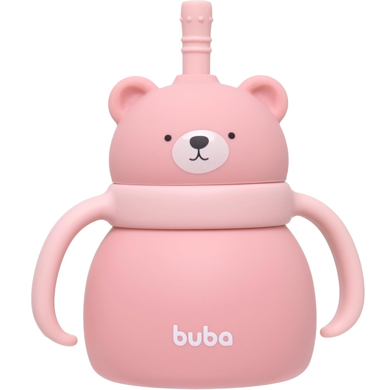 Copo em Silicone com Canudo Ursinho Rosa - Seguro, Atóxico e Ideal para Bebês