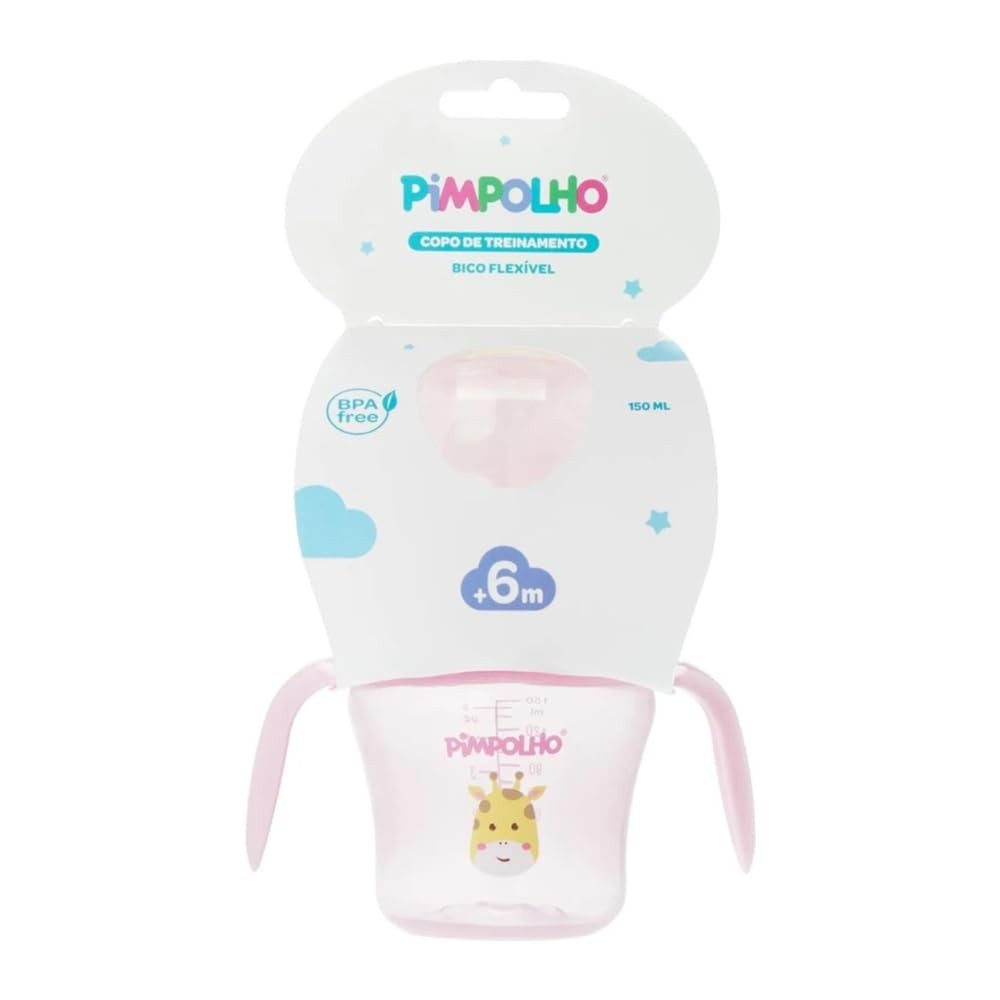 Copo de Treinamento com Alça e Bico Flexível 150ml Rosa Girafa Feminino Pimpolho