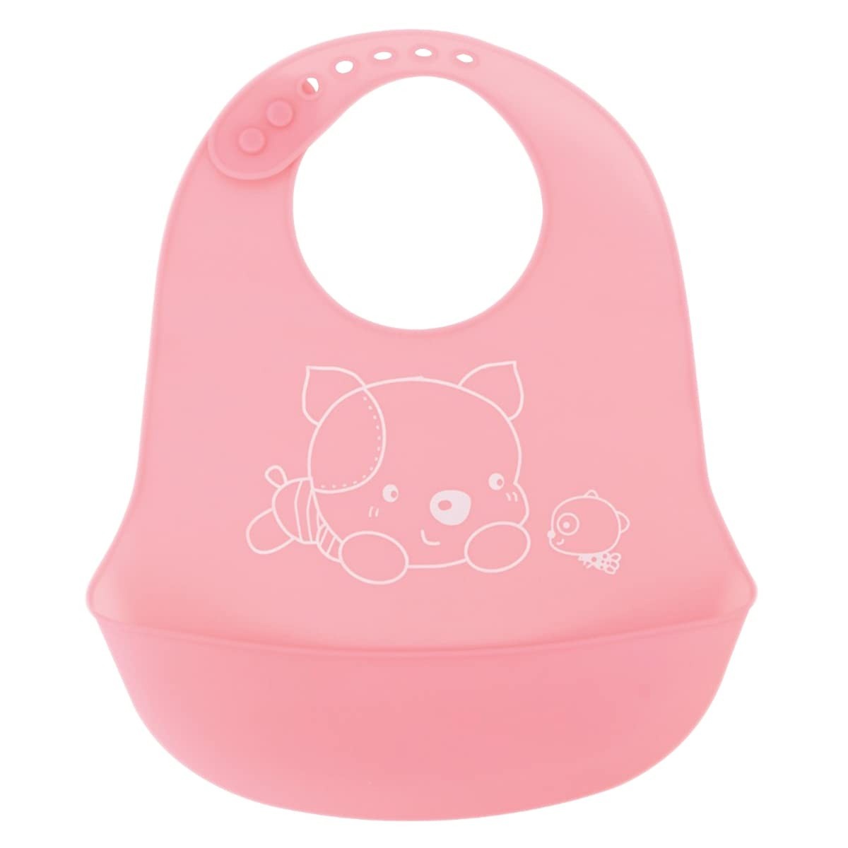 Babador De Silicone Bebê Impermeável Cata Migalhas Colarinho Ajustável - Rosa