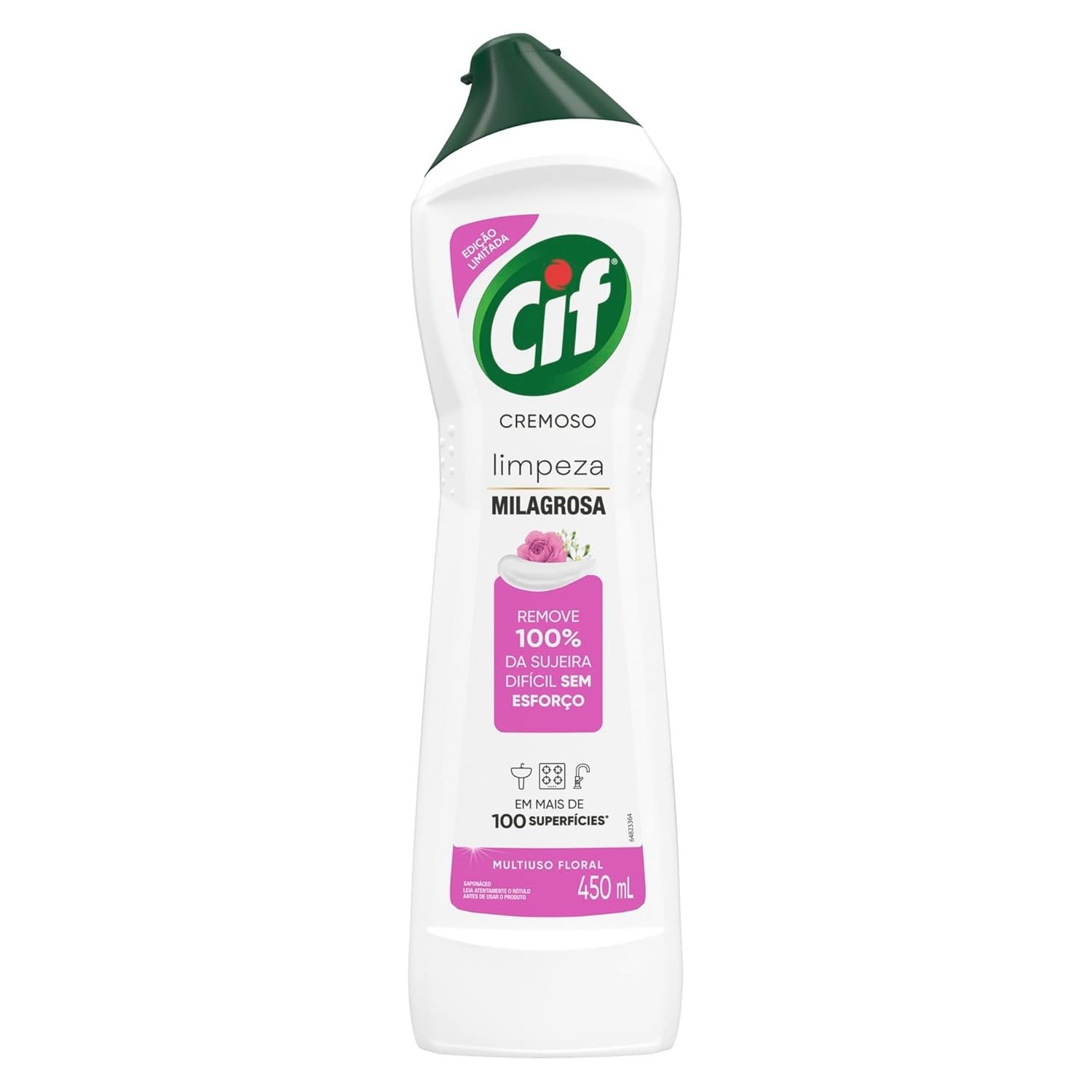 Cif Cremoso Multiuso Floral Rosas e Jasmim 450ml - Limpeza Milagrosa Versátil