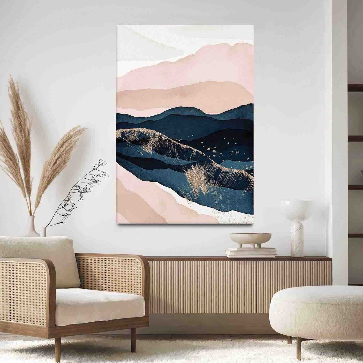 Quadro Decorativo Abstrato Rosê Dourado Azul 40x60 - Tecido Premium com Impressão HD