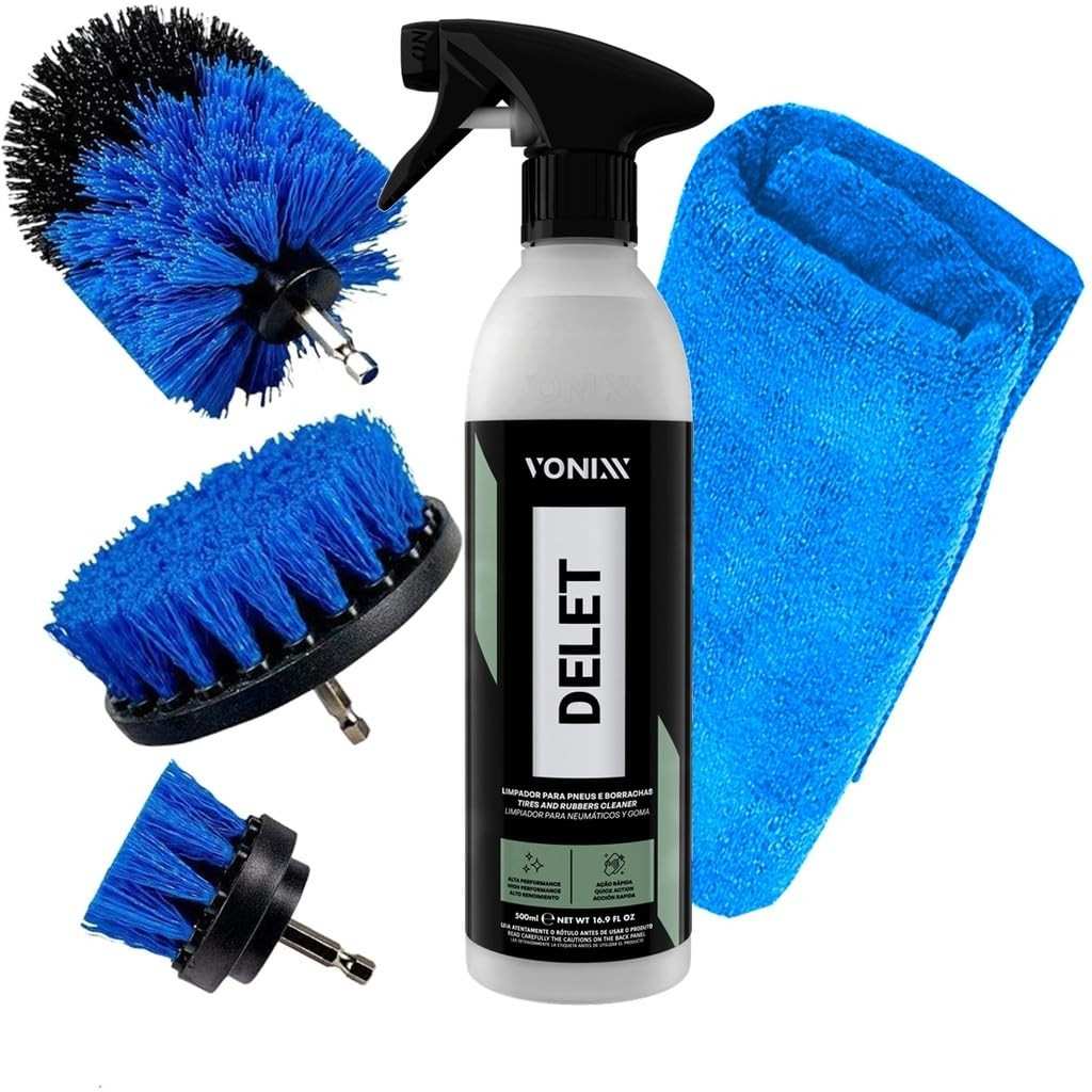 Kit Completo Delet Vonixx 500ml + 3 Escovas Rotativas Karbox e Toalha Microfibra