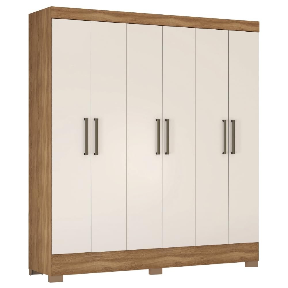 Guarda-Roupa Casal 6 Portas com 2 Gavetas – Design Moderno Amêndoa e Off White | Verso Demóbile