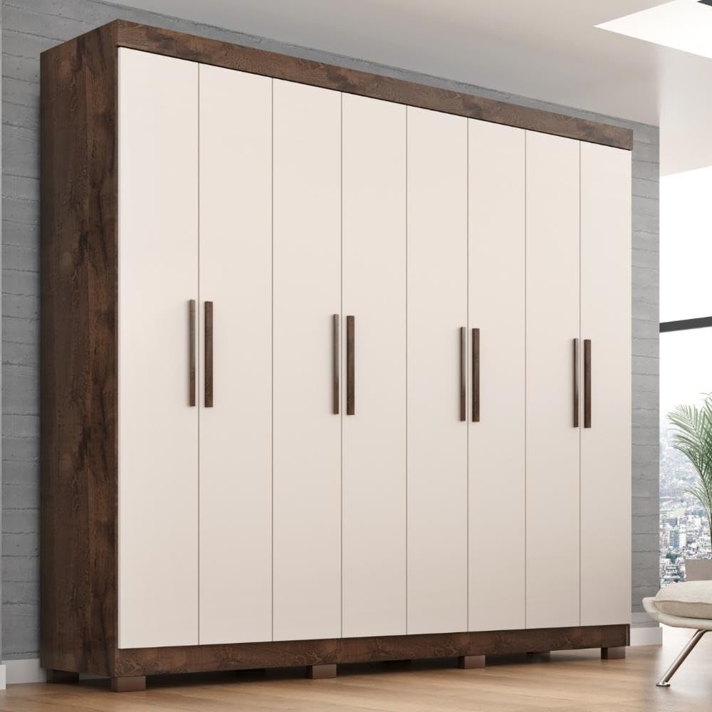 Guarda-Roupa Casal Lisboa 8 Portas com 4 Gavetas - Design Moderno Chocolate/Off White