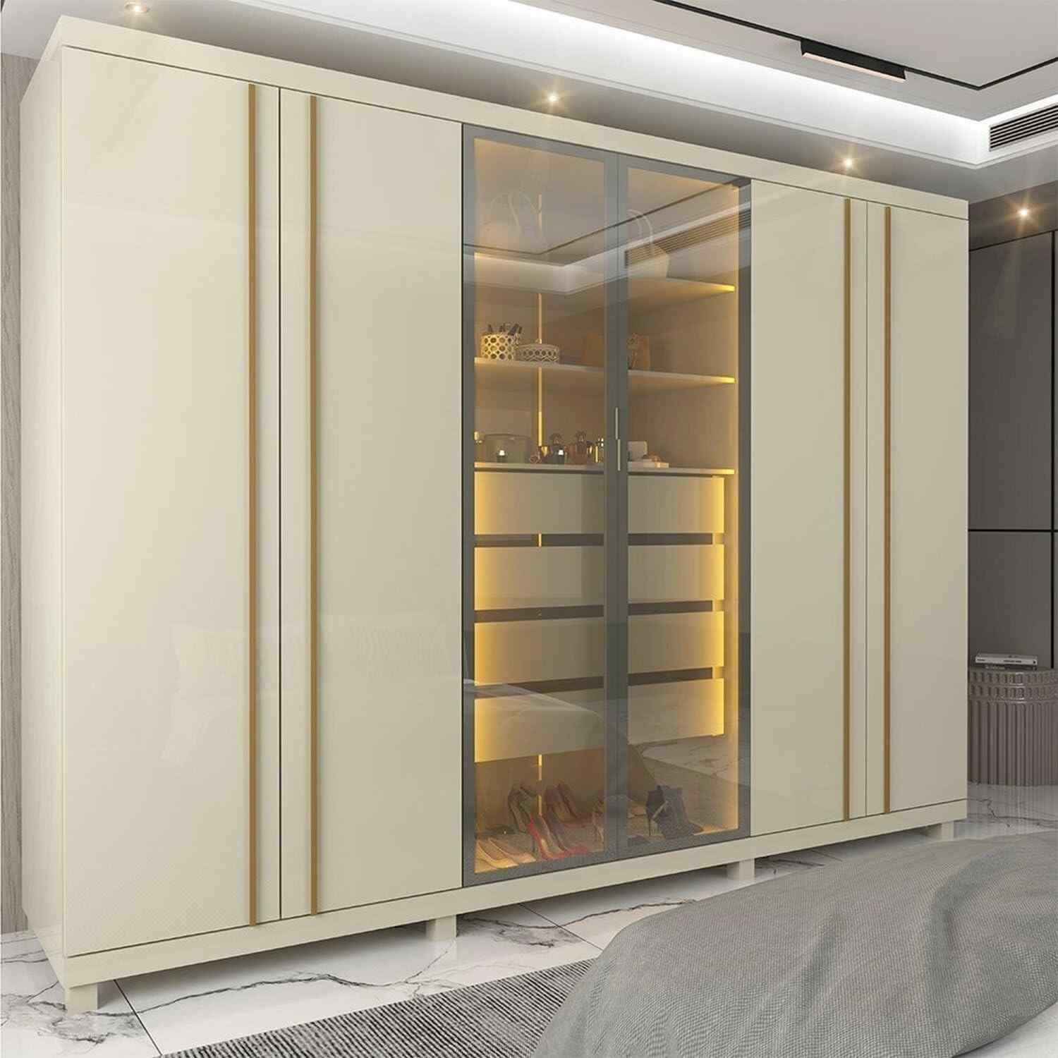 Guarda-roupas Casal 6 Portas com LED e Pés - Absolut New Reflecta 100% MDF Off White