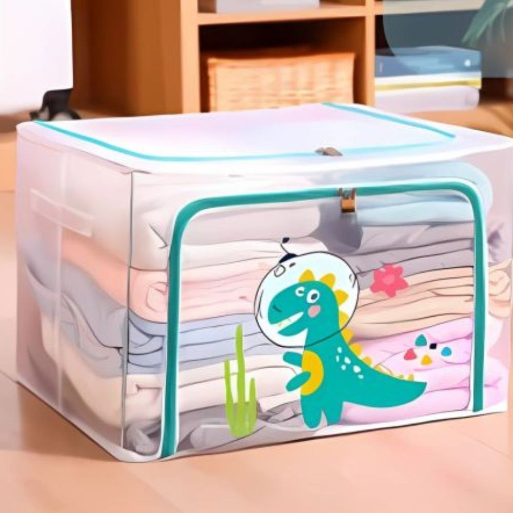 Caixa Organizadora Infantil Transparente com Zíper Dobrável – Ideal para Brinquedos e Roupas