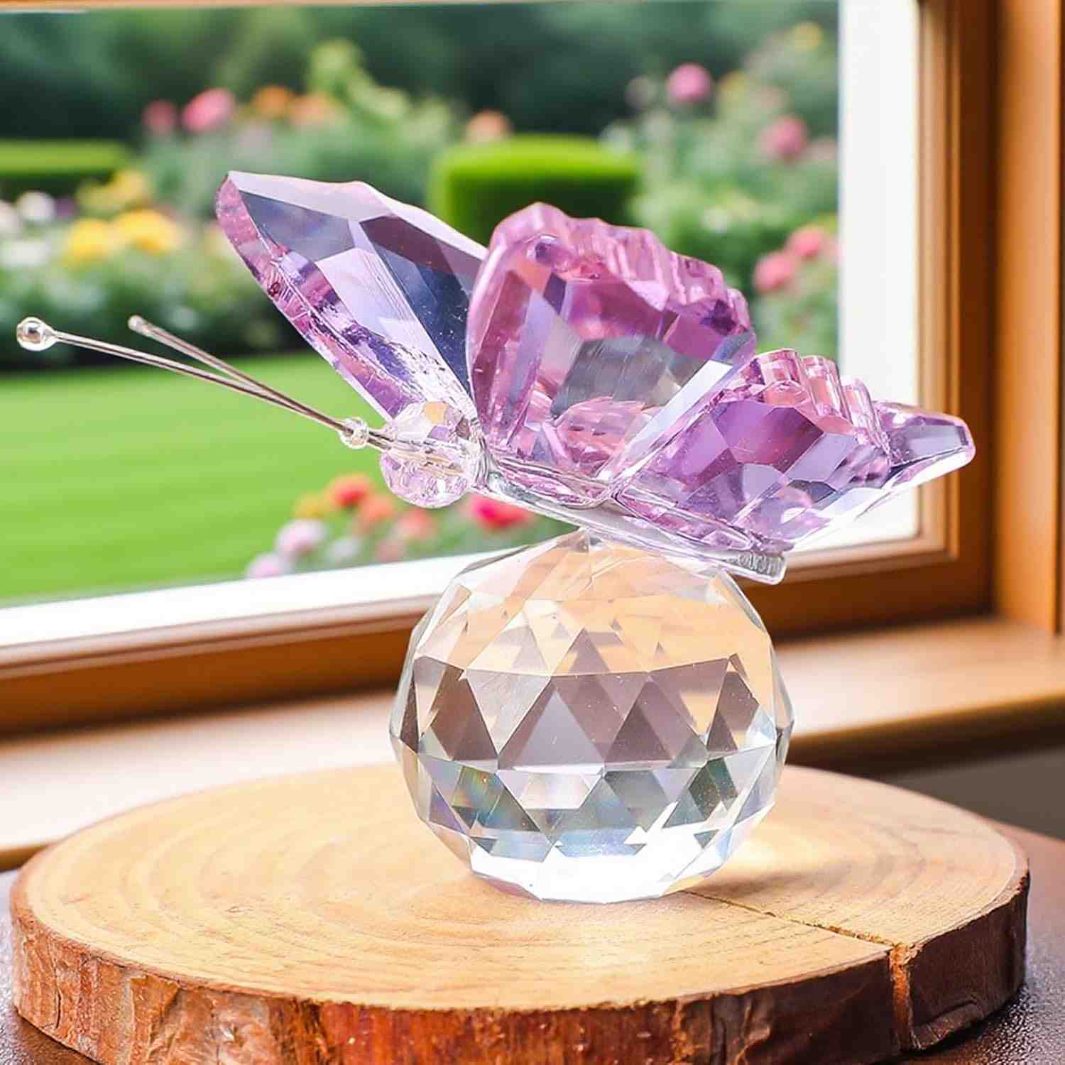 Borboleta de Cristal Roxa com Base de Bola de Vidro - Decoração Elegante para Casa, Casamento e Presente Feminino