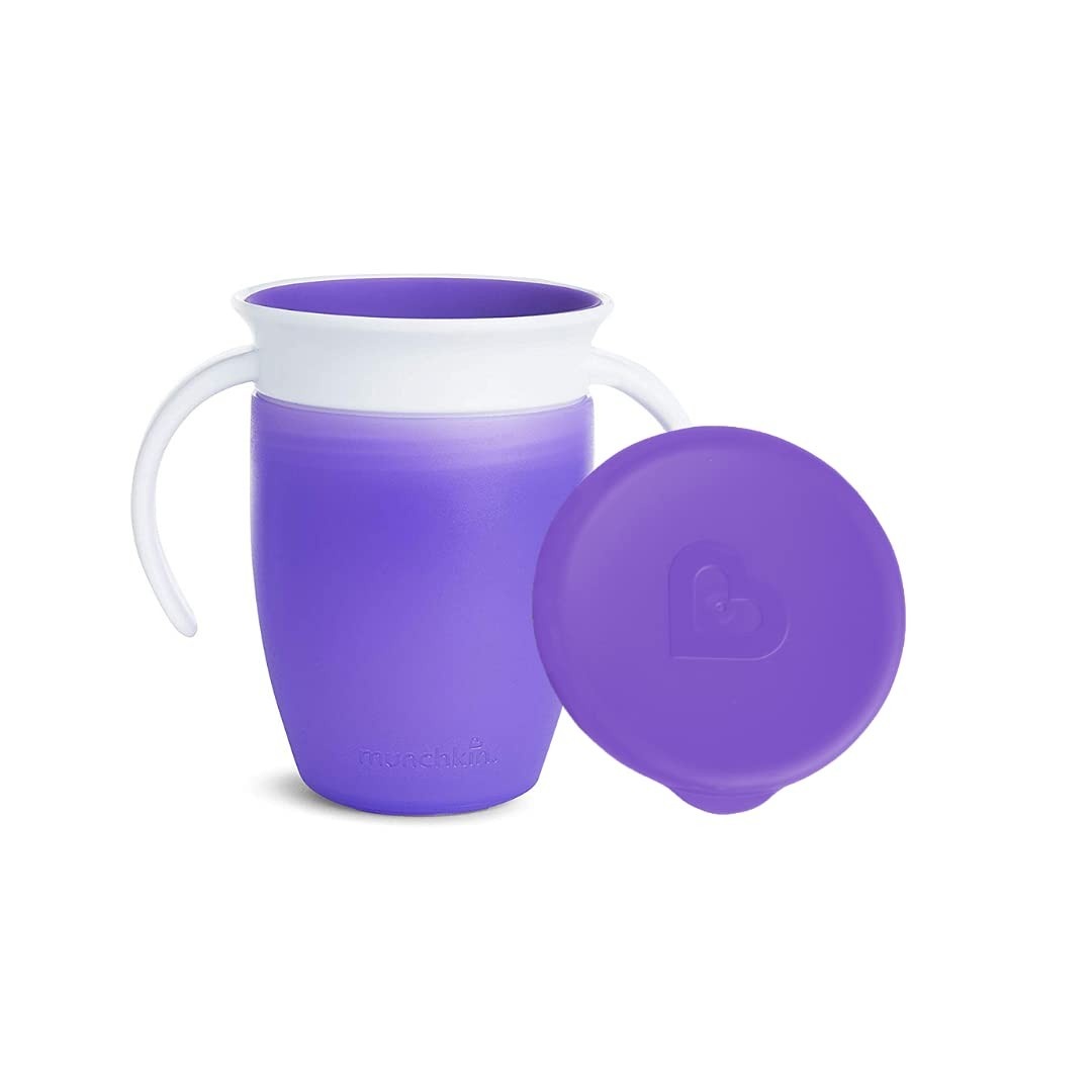 Munchkin Copo Treinamento 360° com Tampa Roxo - Sem BPA, Antivazamento, Ideal a Partir dos 6 Meses