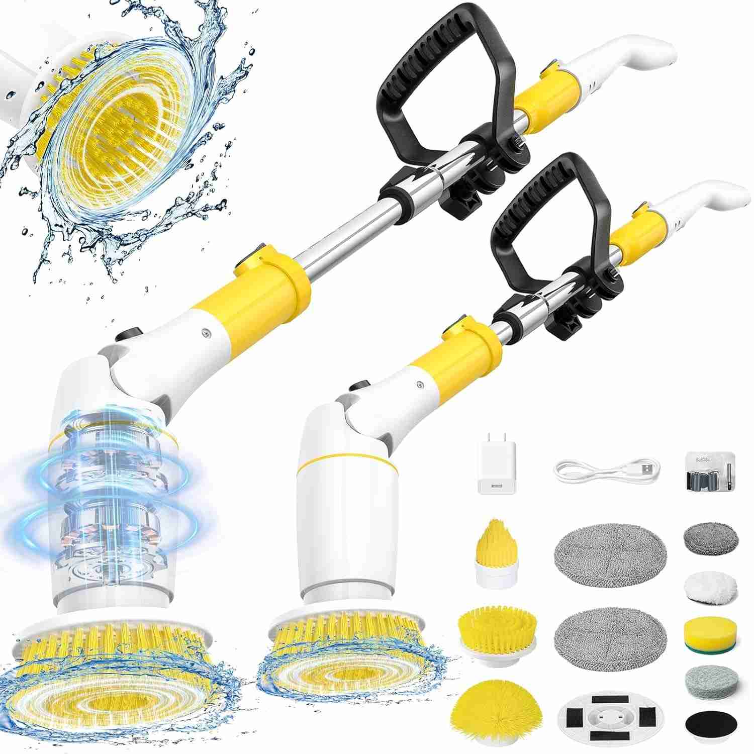 Esfregador Giratório Elétrico Sem Fio 550 RPM - 9 Cabeças, Alça Ajustável, Ideal para Banheiro, Cozinha e Carro
