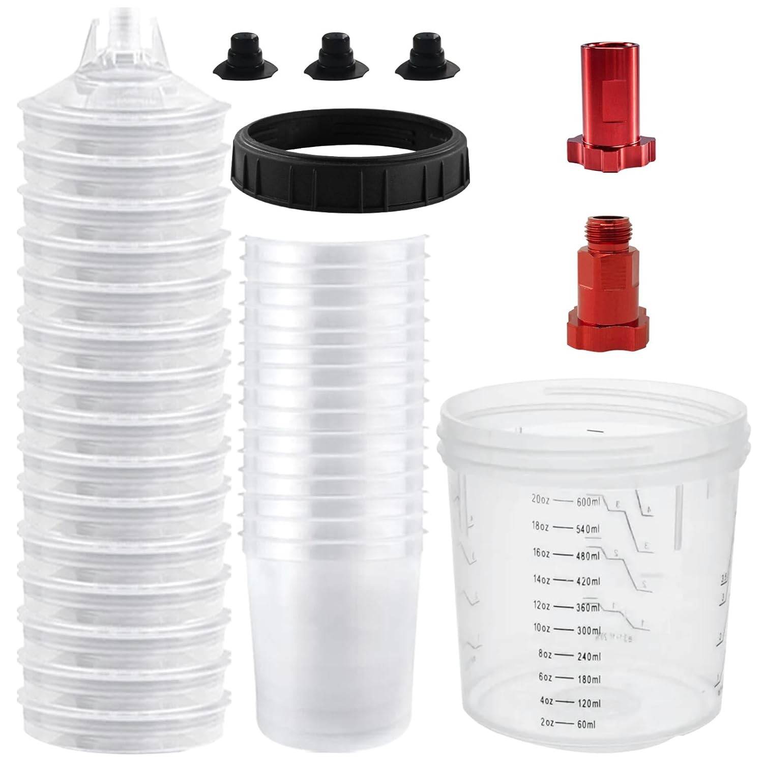 Copos de Tinta Descartáveis RRJ para Pistola Automotiva - Sistema HVLP 600ml com 15 Tampas e Acessórios