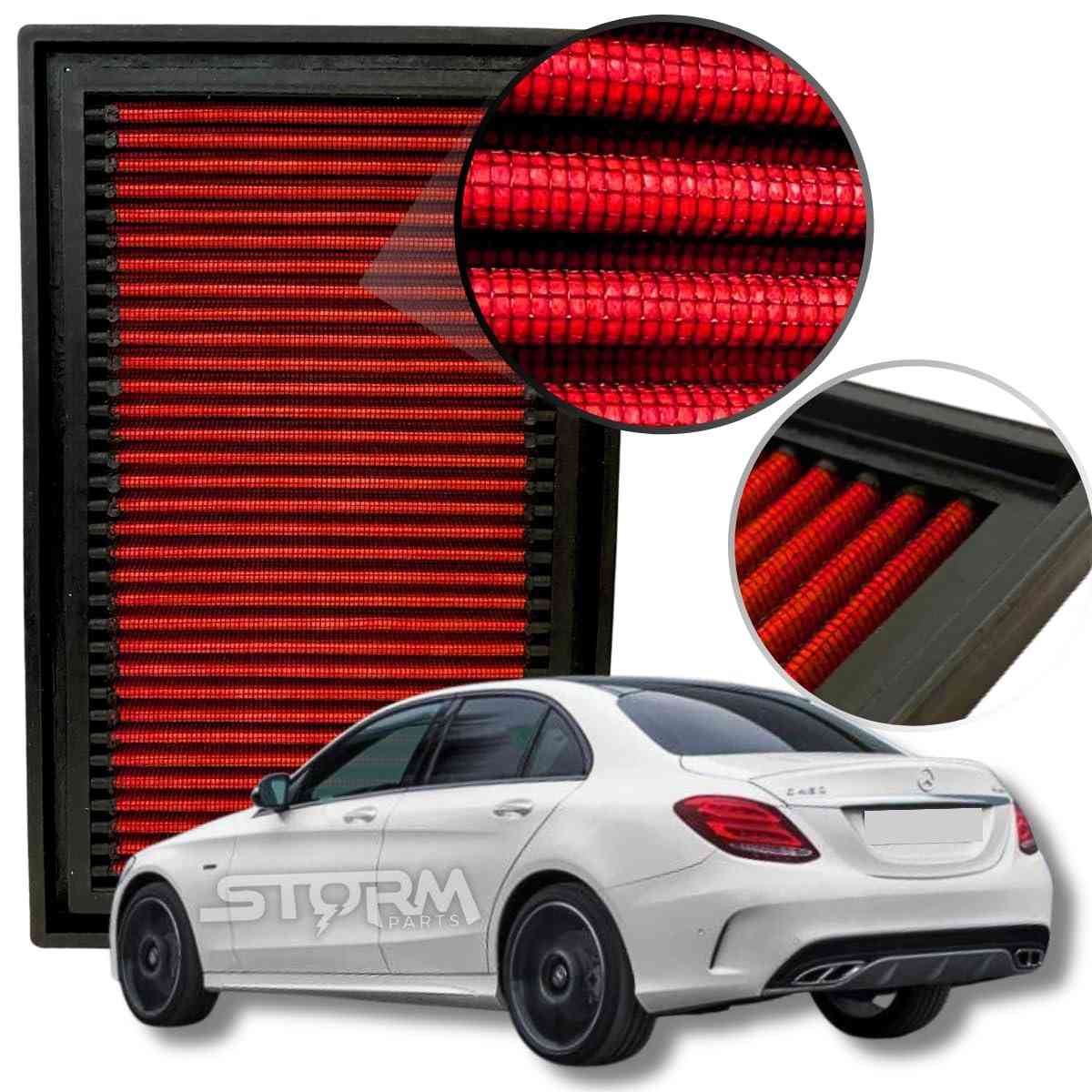 Filtro de Ar Esportivo RS Filter para Mercedes C200 CGI Turbo (2014-2017) - Potência e Economia Reutilizável