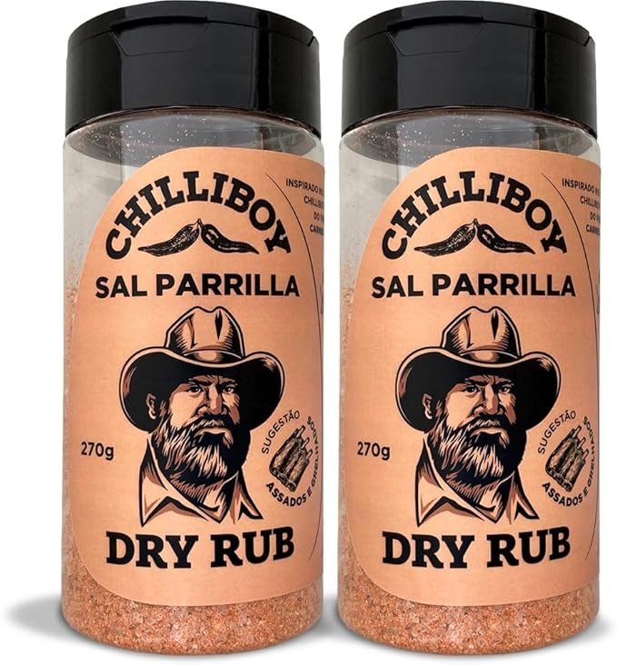 Chilliboy (TRIBAL PEPPER) Sal de Pariilla DRY RUB tipo Texano para Churrasco, Páprica defumada, Pacote com 2 Unidades de 270g