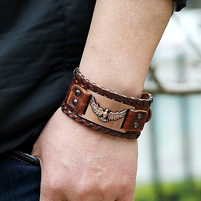 Pulseira Viking de Aço Inoxidável com Águia e Runas