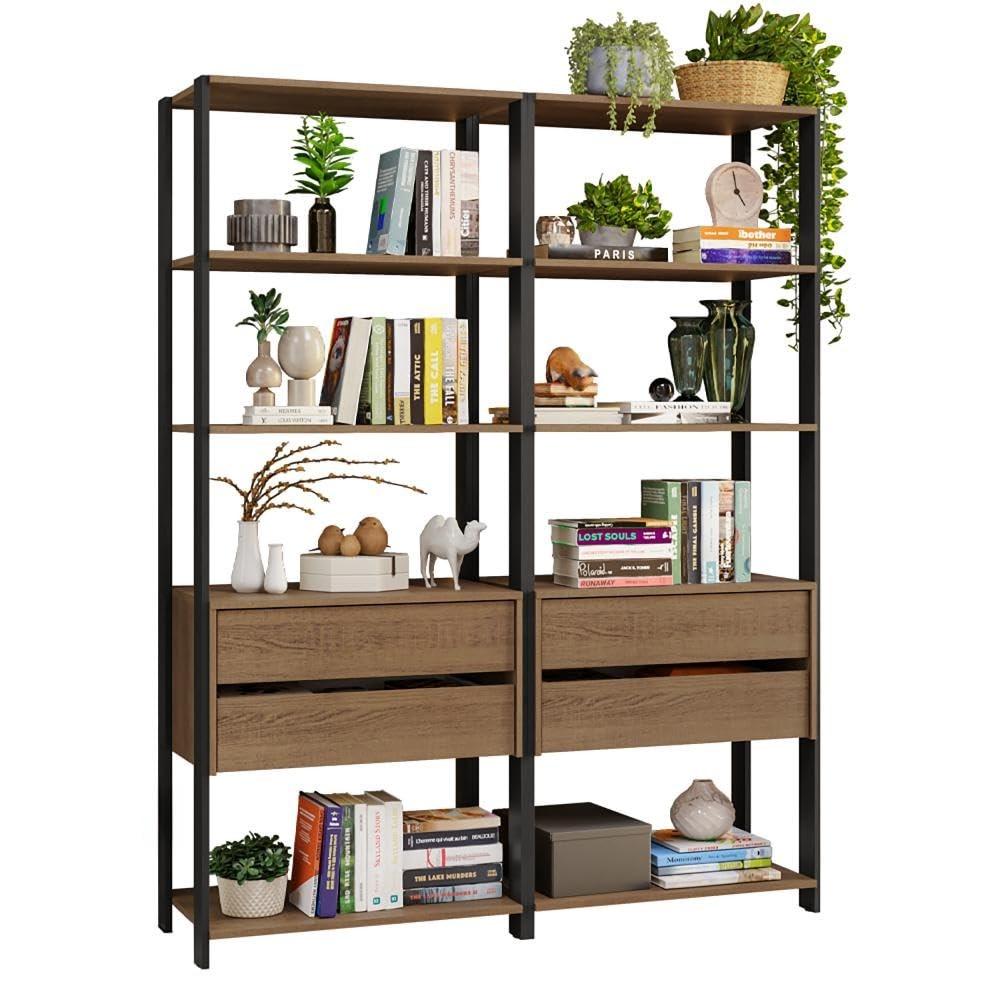 Estante Multiuso 4 Gavetas 8 Prateleiras 140cm Rustic/Preto - Organize com Estilo e Funcionalidade