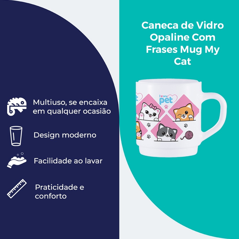 Caneca de Vidro Opaline com Frase 'My Cat' 310ml - Ruvolo