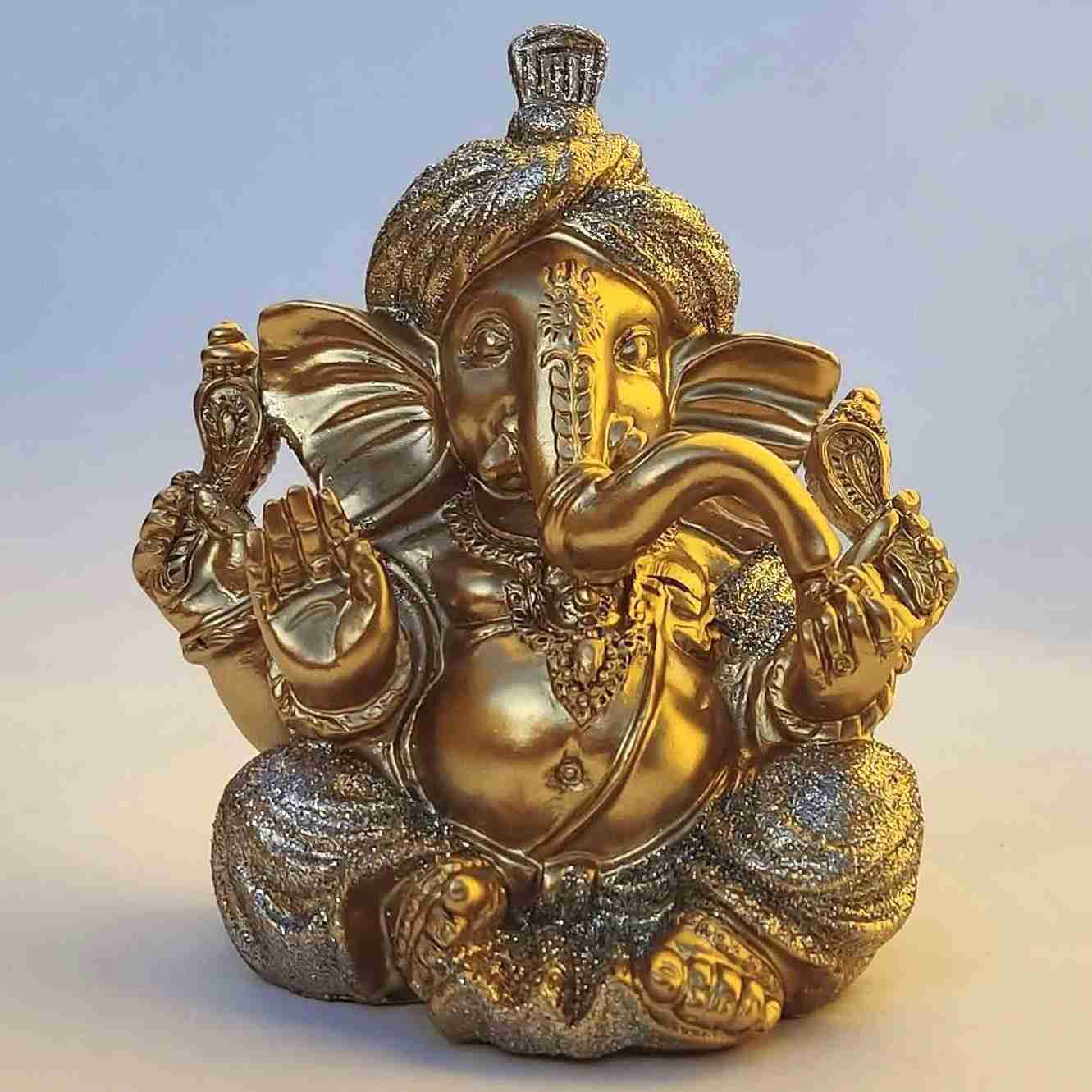 Ganesha Decorativa em Resina - Deus da Sorte, Prosperidade e Sabedoria | Modelo 118D