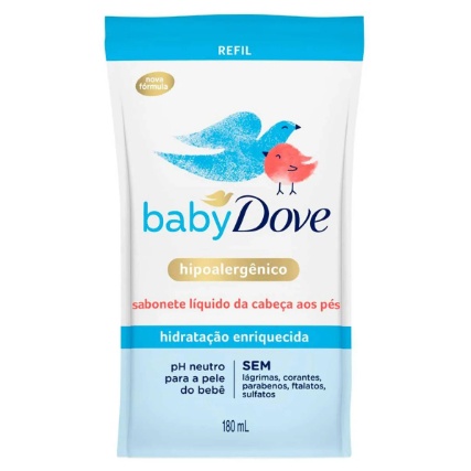Sabonete Líquido Baby Dove Hidratação Enriquecida Refil 180 ml: 2-em-1 para Bebês