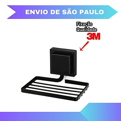 Saboneteira com Fita 3M Preto Fosco – Fixação Sem Furar